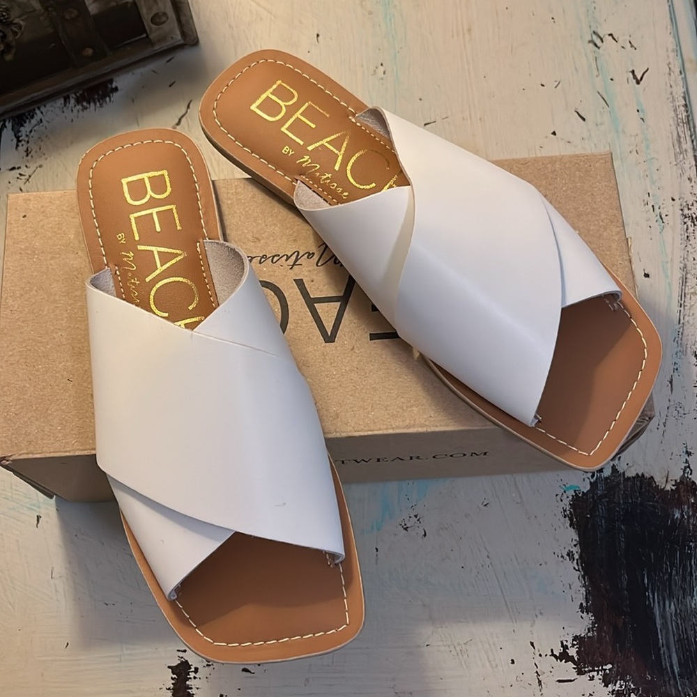 BEACH by Matisse Leather TAZ Sandals NIB  White Size 7 - Picture 2 of 6